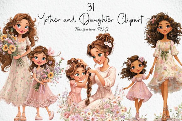 Download Mother and Daughter Clipart Bundle - Mother Collection