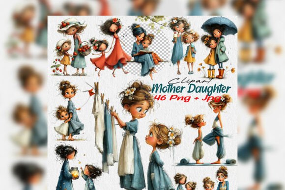 Download Whimsical Mother Daughter Clipart PNG - Mother Collection